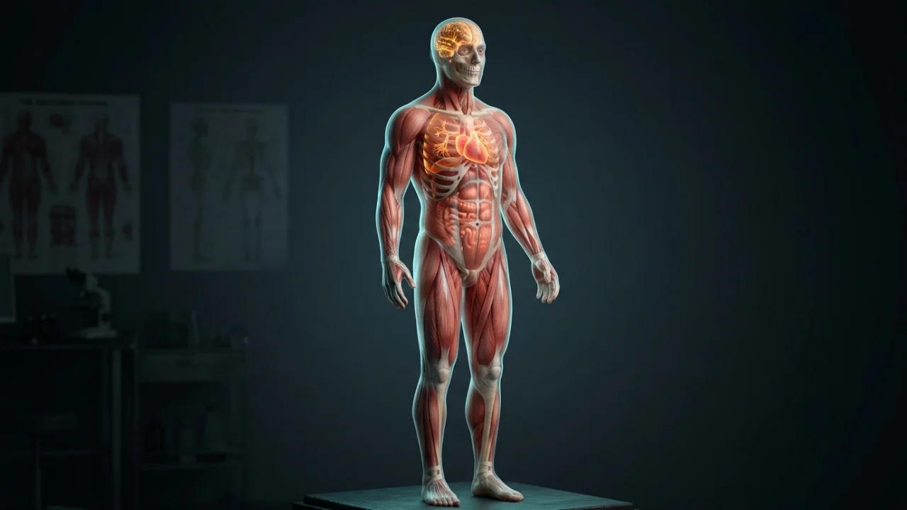 Anatomía humana 3D interactiva: esqueleto, órganos y músculos