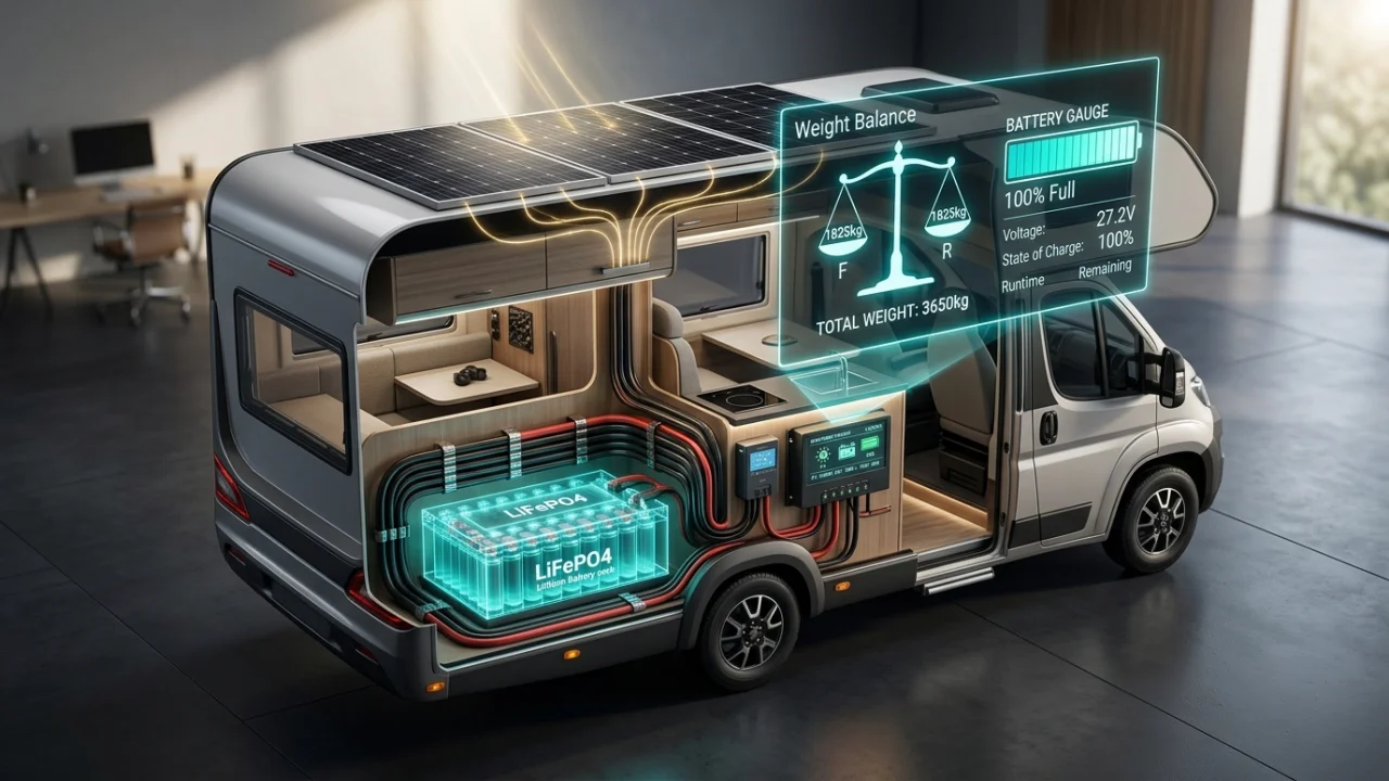Calculadora de camperización: balance 12 V / 24 V y pesos