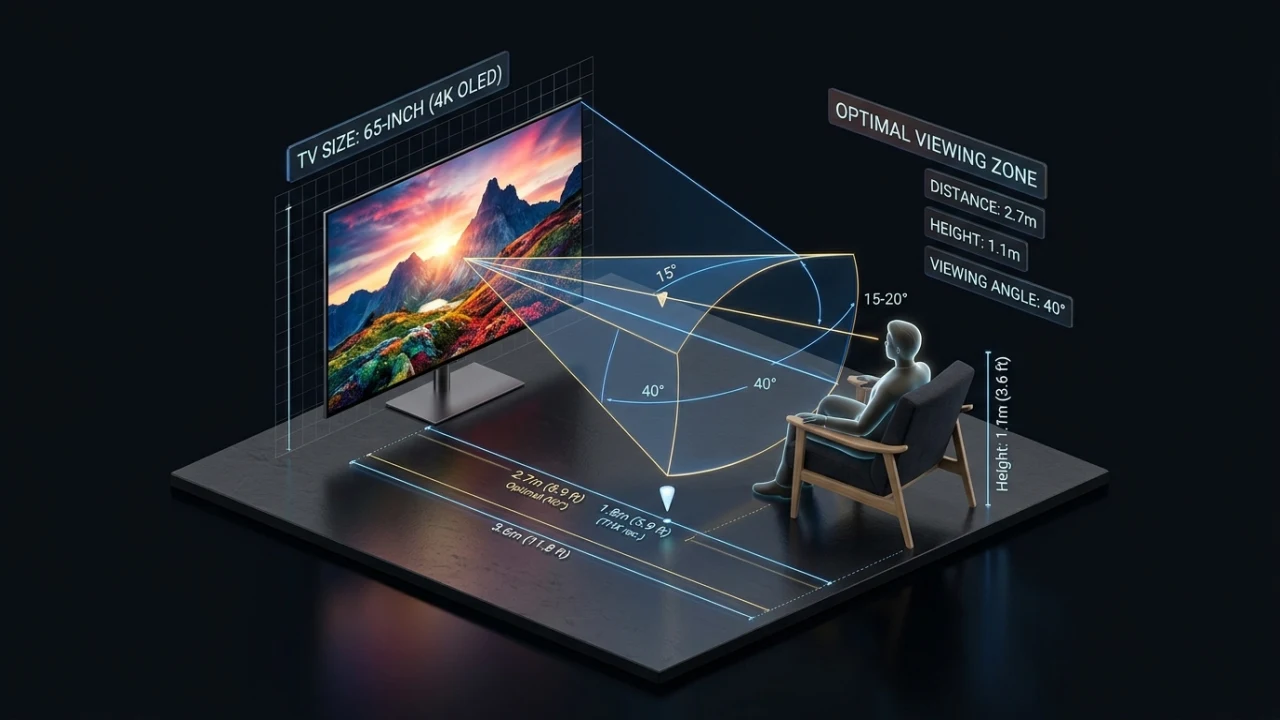 Calculadora de distancia y altura de televisor (salón perfecto)