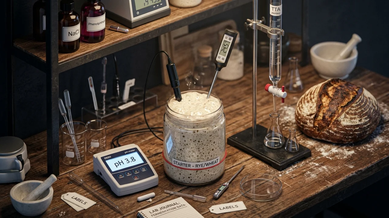 Calculadora de fermentación de masa madre (Acidez TTA y DDT)