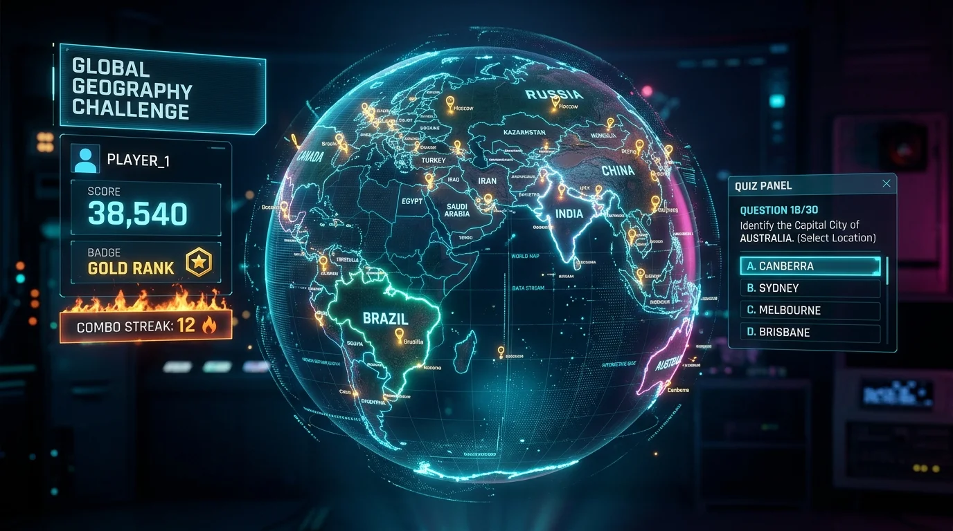 Examen de países y capitales con mapa interactivo