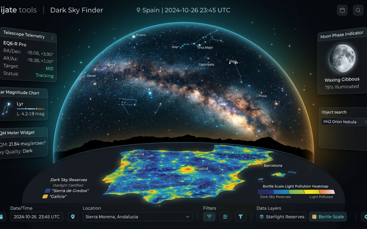 Buscador 3D de cielos oscuros y planetario