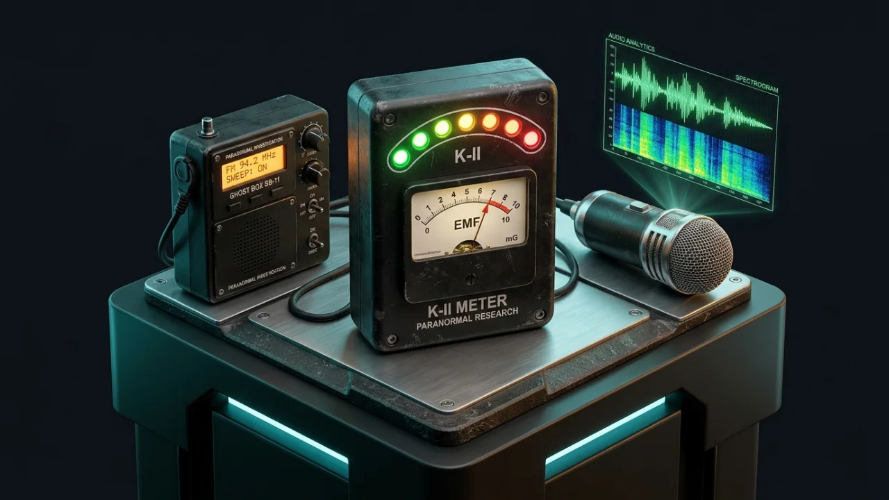 Estación de investigación paranormal: detector EMF, analizador EVP y spirit box