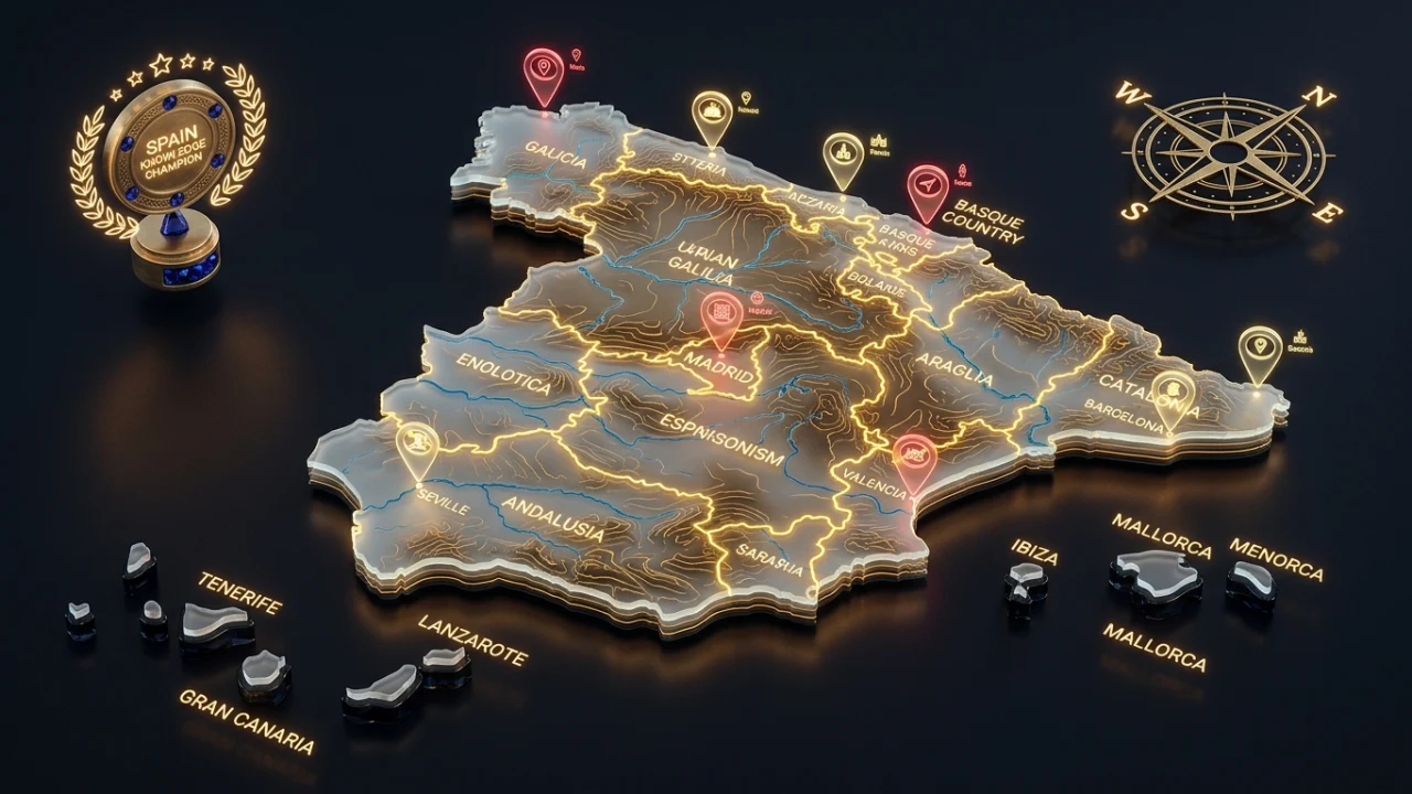 Examen de provincias y comunidades de España con mapa interactivo