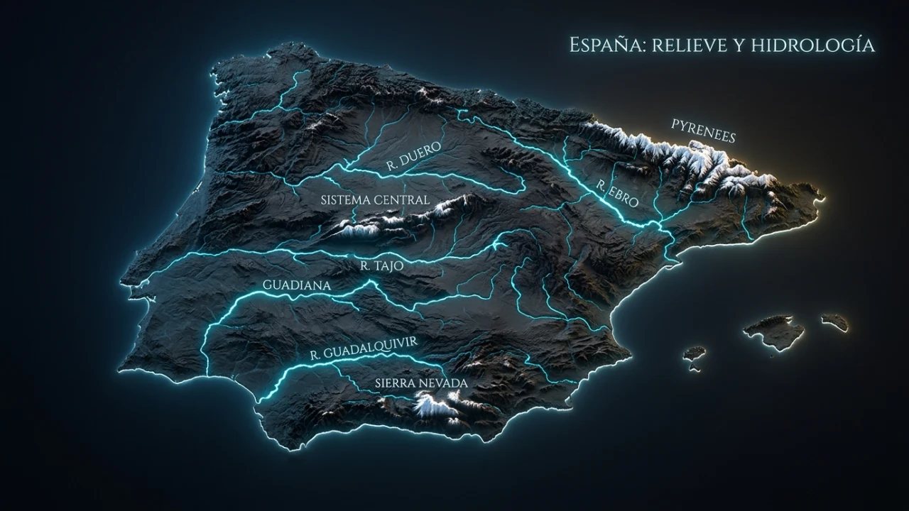 Examen de ríos y relieve de España con mapa interactivo