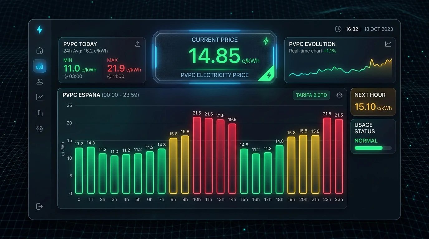 Precio de la luz hoy hora a hora (PVPC en directo)