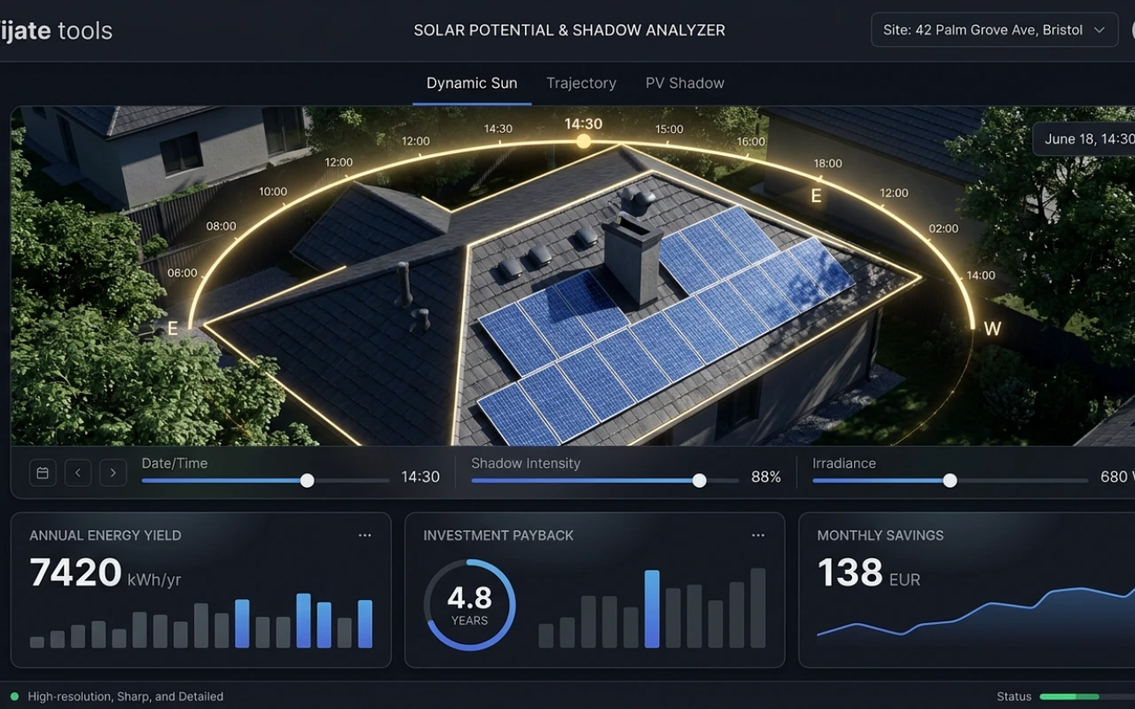 Simulador solar y sombras 3D en tu tejado