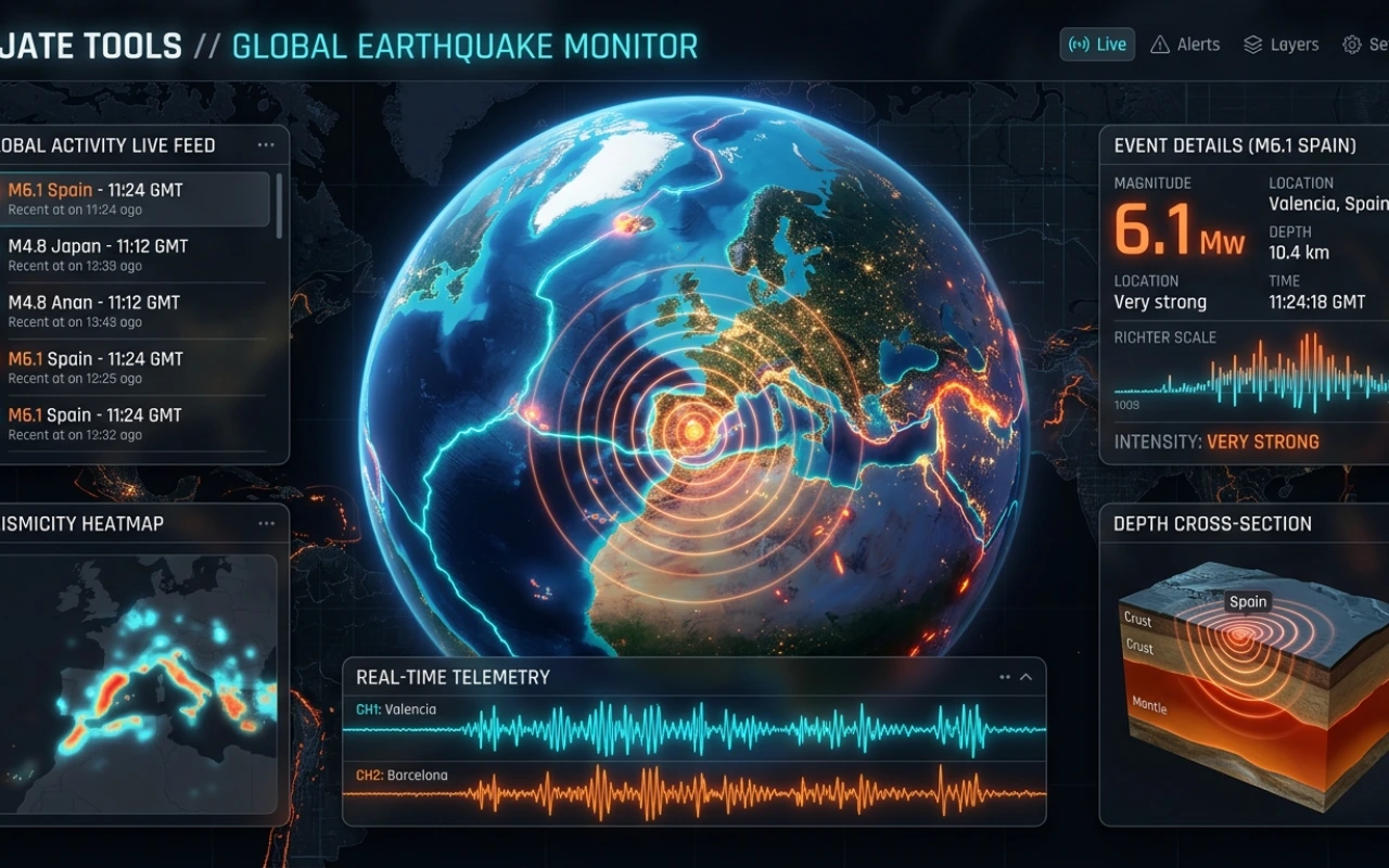 Monitor 3D global de terremotos y fallas