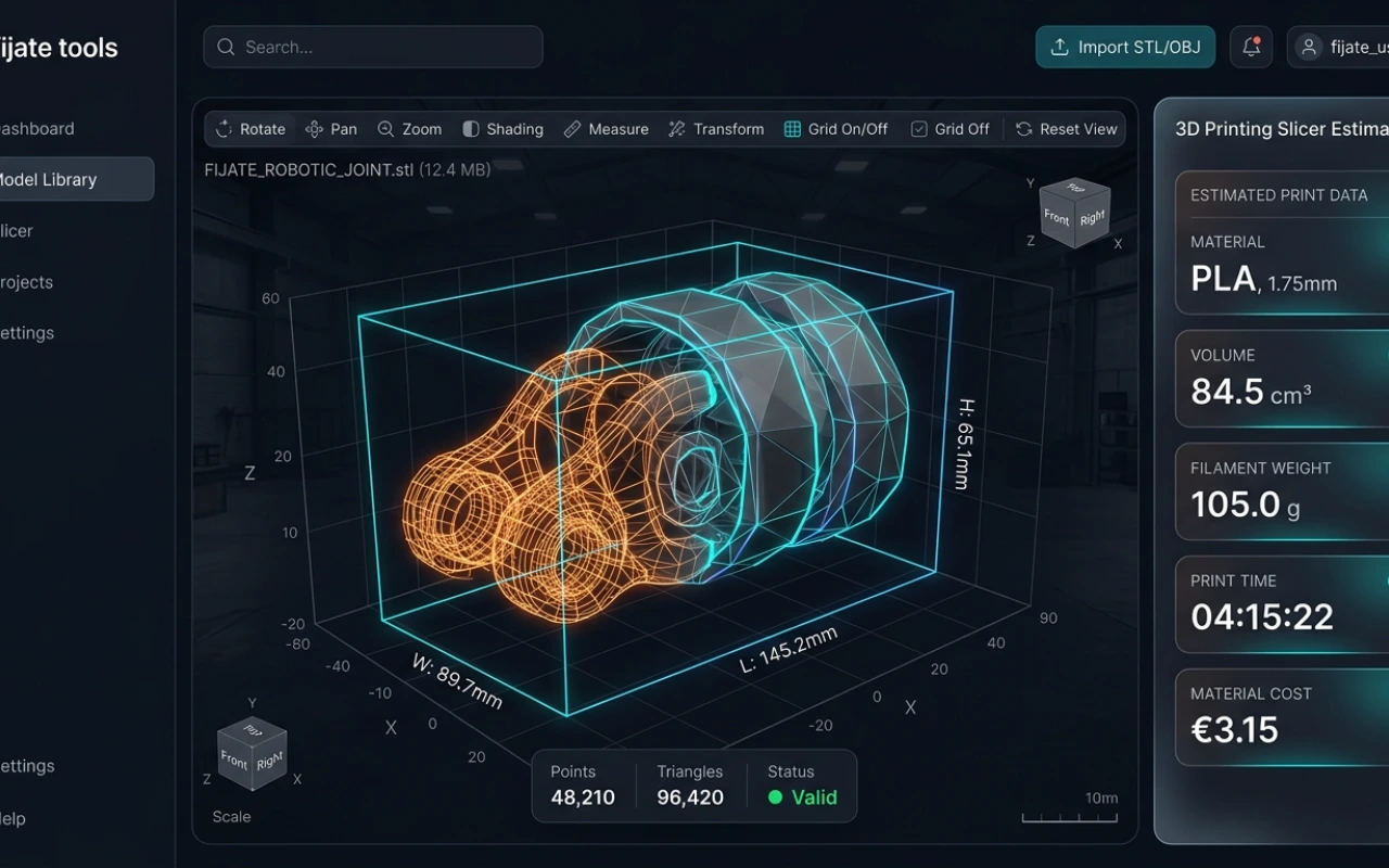 Visor 3D y estimador de impresión STL y OBJ